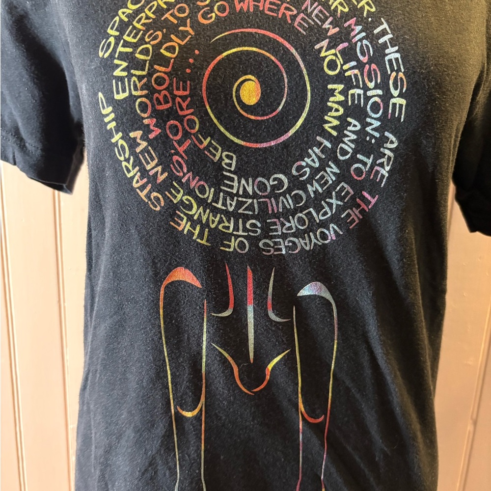 Star Trek USS Enterprise Rainbow Spiral Tee — Bella + Canvas, Size Small